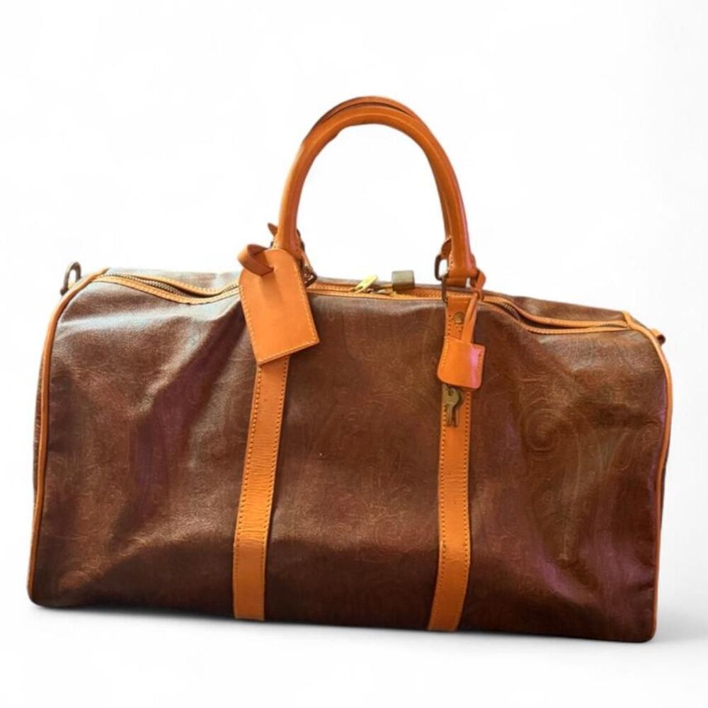 ETRO 50cm Paisley Boston Weekender Travel Duffel Bag Leather Trim Italy